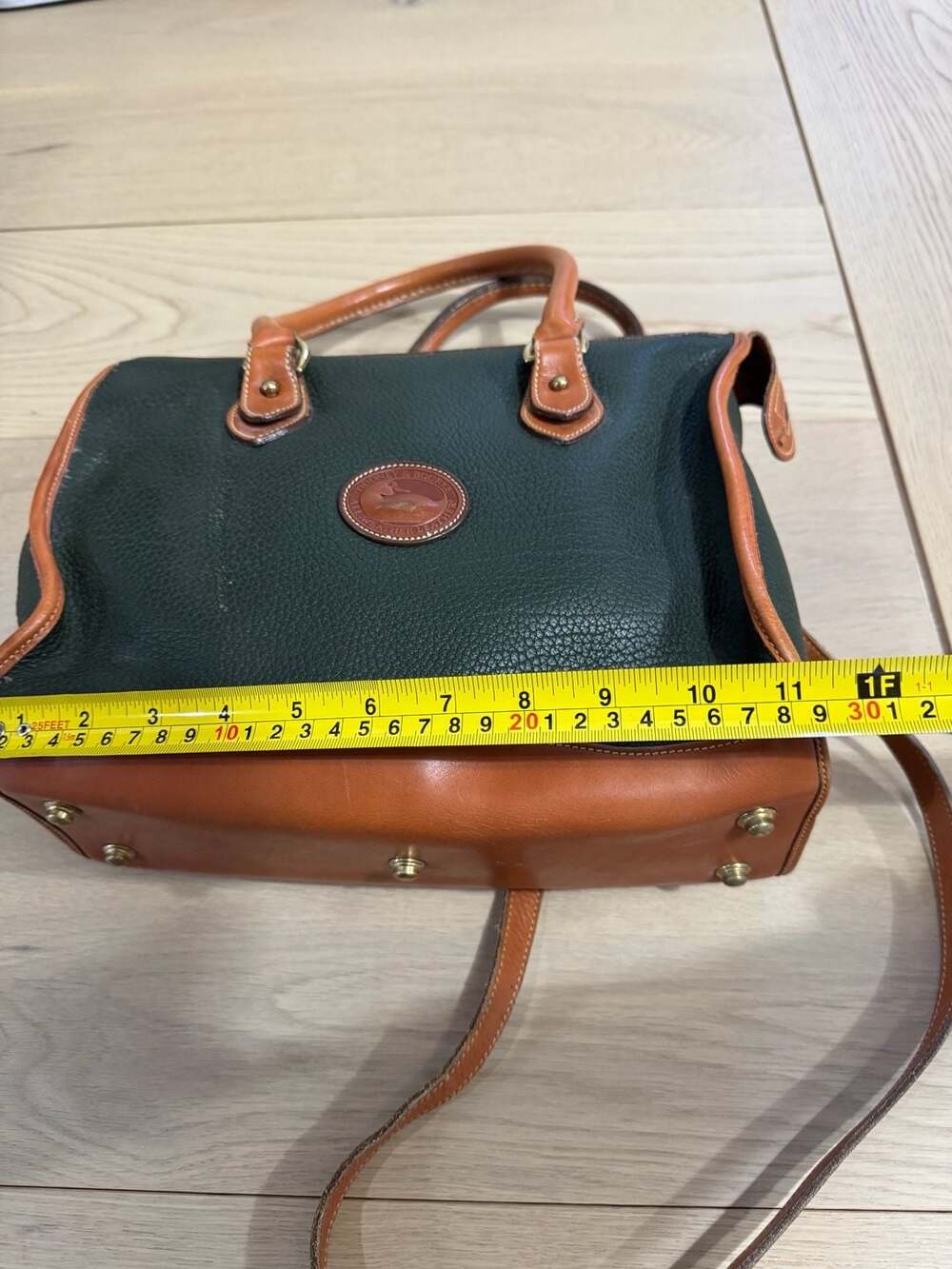 Vintage Dooney & Bourke All-Weather Leather Satchel Bag Green and Tan - Picture 11 of 15